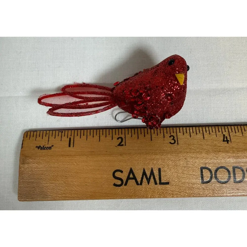 Lot of 4 Bird Christmas Ornaments Glitter Cardinal Jeweled Silver Nest